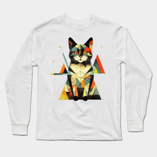 Geometric Cat Funny Abstract Cat Long Sleeve T-Shirt